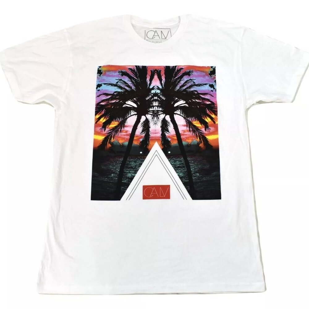 California Love Mens CA LV Palm Tree Mirror Image White Shirt New Large